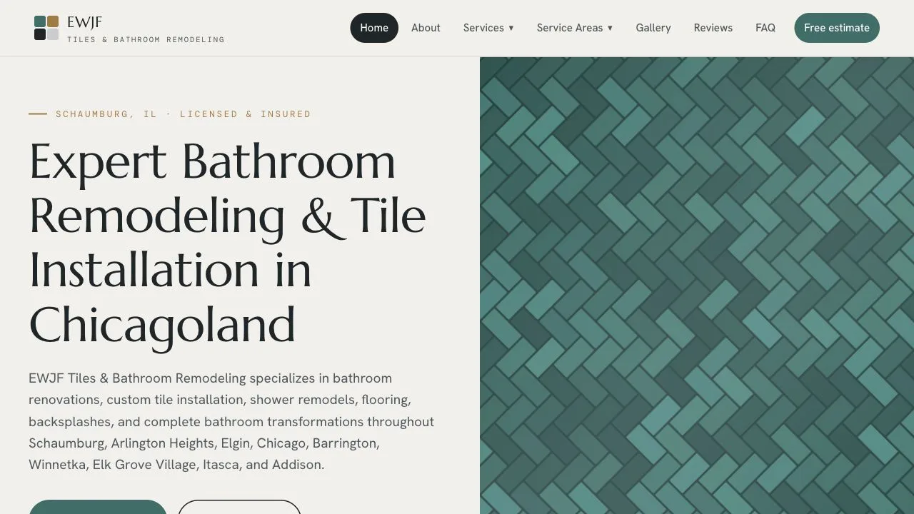 EWJF Tiles and Bathroom Remodeling website homepage