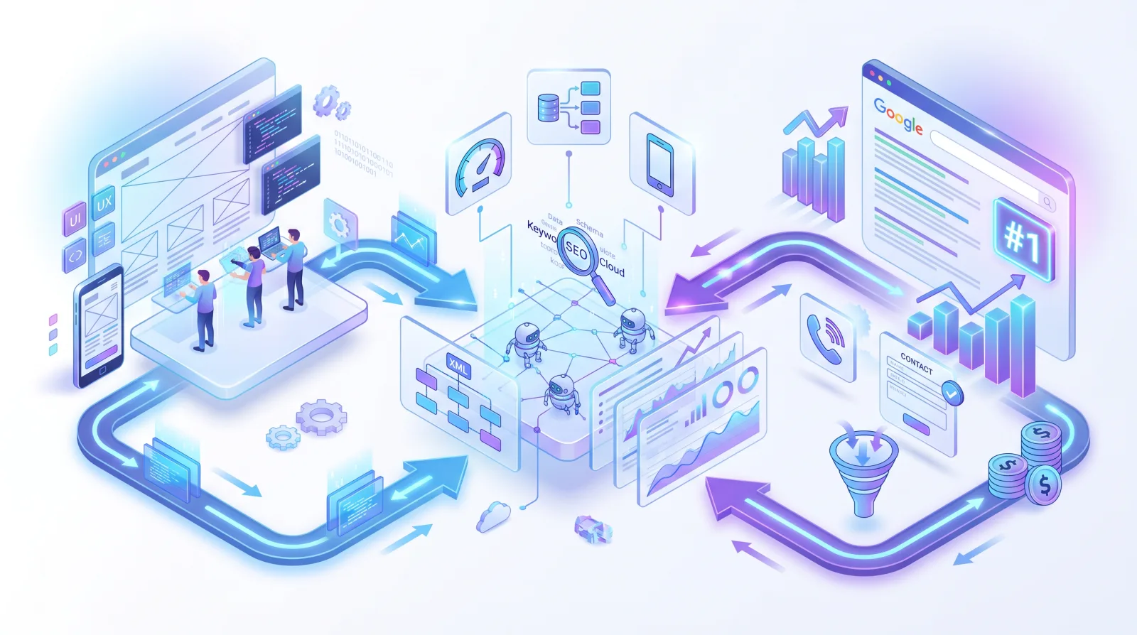Website development, SEO automation, analytics dashboards, contact forms, rankings, and conversion funnel for WordPress Web Design for businesses that need clearer growth.